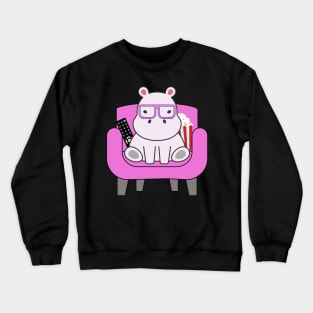 Hippo loves to watch movies Crewneck Sweatshirt